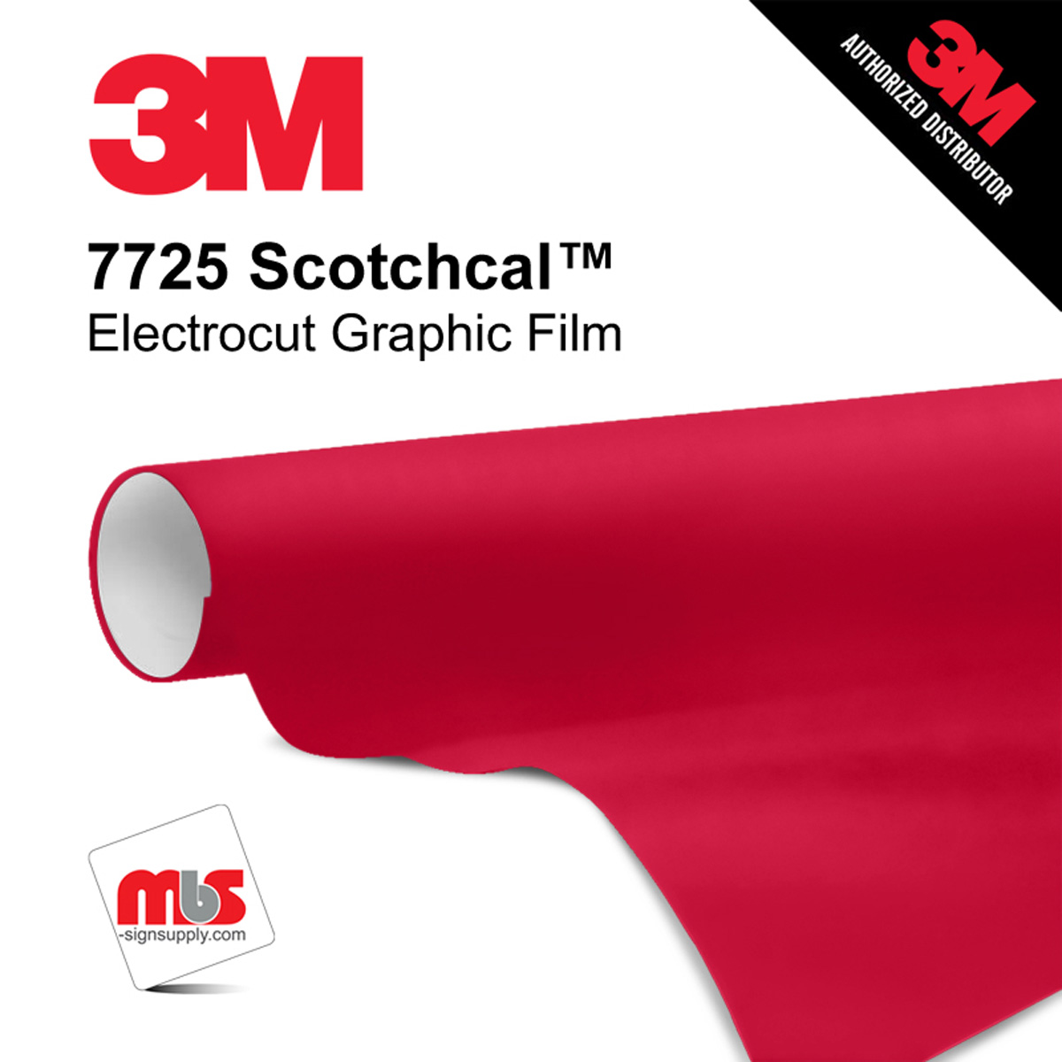 15'' x 10 Yards 3M™ 7725 Scotchcal™ ElectroCut™ Gloss Cardinal Red 8 year Unpunched 2 Mil Cast Graphic Vinyl Film (Color Code 053)